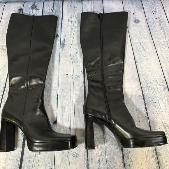 VINTAGE Luichiny Mavis Black Leather Y2K Classic Club Retro Platform Boots 39 - Picture 6 of 16